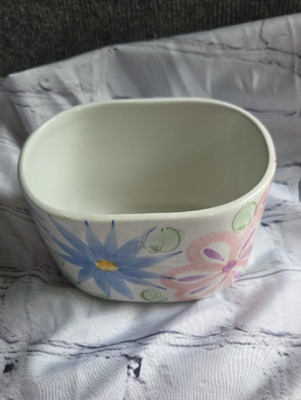 Vintage Floral Ceramic Storage Jar - White with Blue & Pink Flowers